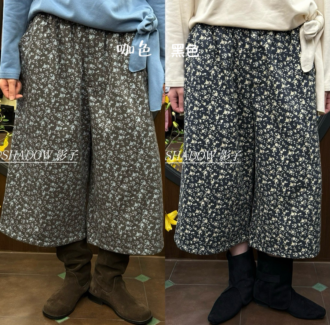 米多多 shadow-9885-时尚复古加绒小碎花七分裤