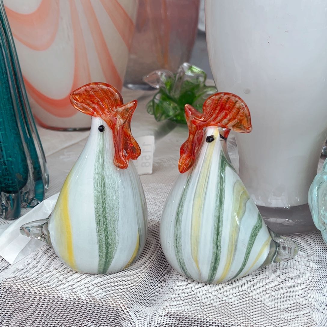 琉璃一对鸡约11高 花瓶摆件