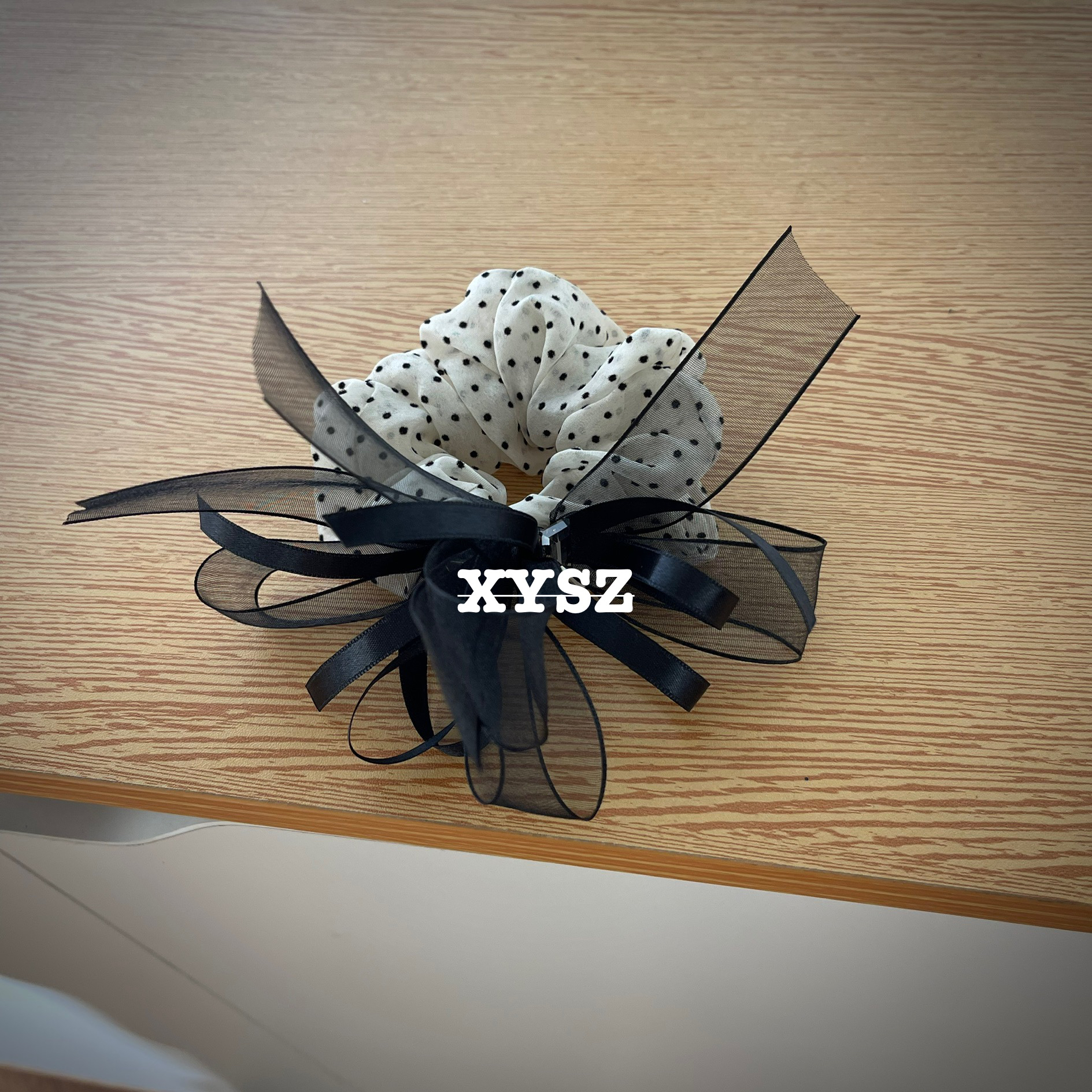 飘带锆石米波点发圈甜美风日韩女原创设计发圈发绳黑色流浪丹宁风