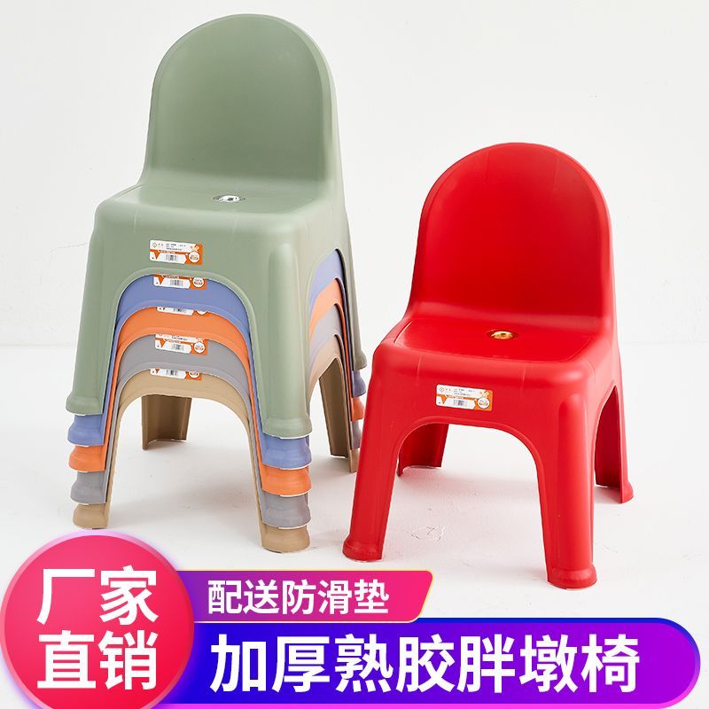 网红墩墩椅加厚防滑可坐可叠放儿童靠背椅成人可坐小孩家用塑料凳商品图
