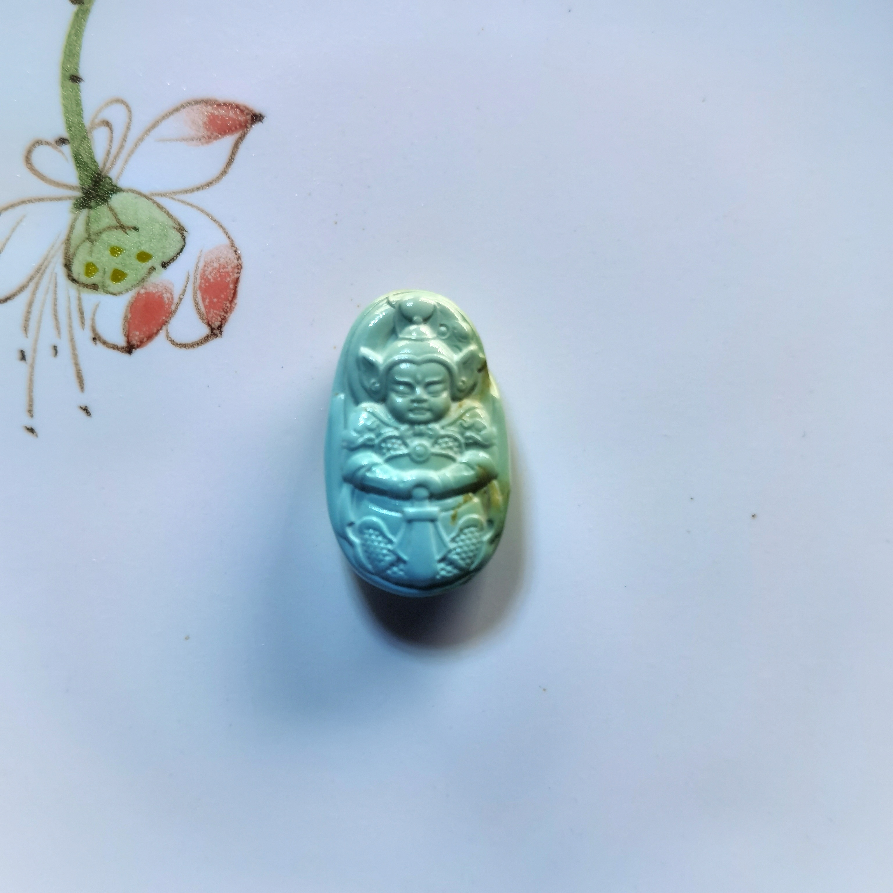 绿松石韦陀菩萨渐变色雕刻未镶嵌