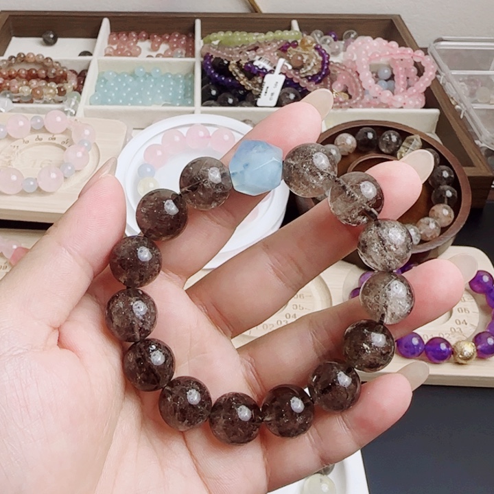 银S925镶嵌手链烟晶