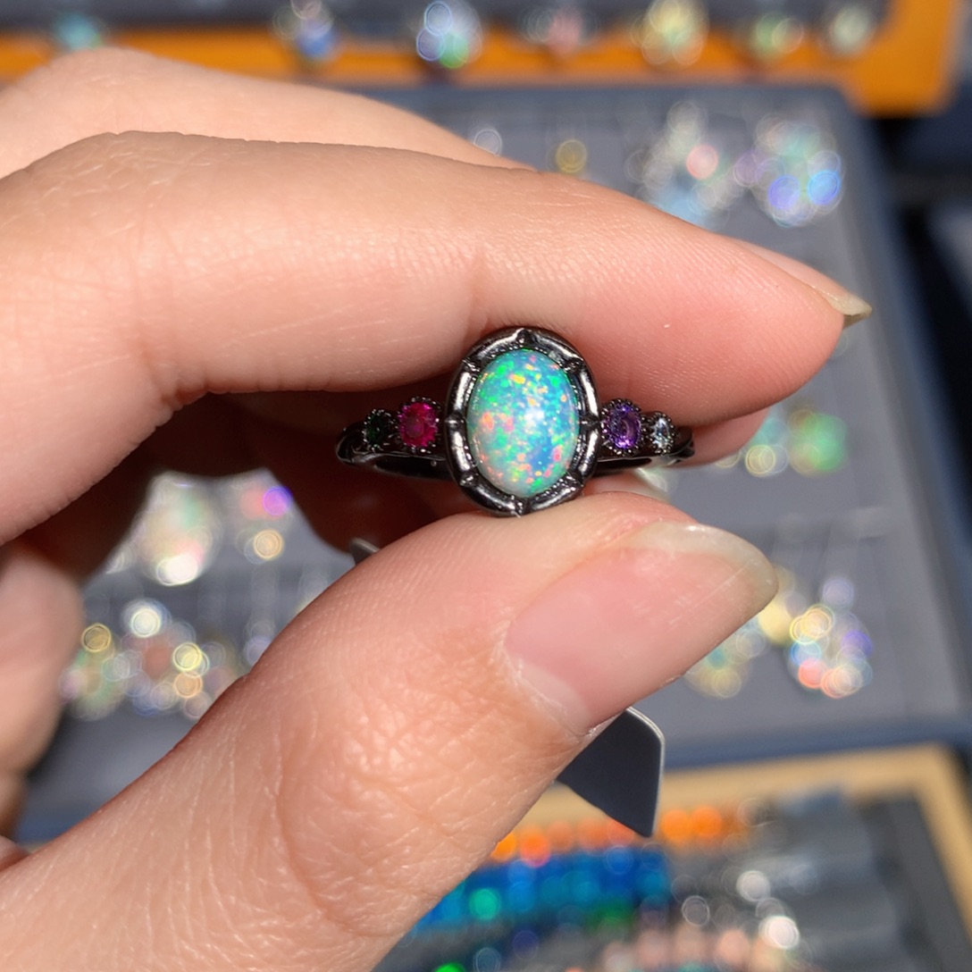 银S925镶嵌欧泊欧泊戒指y