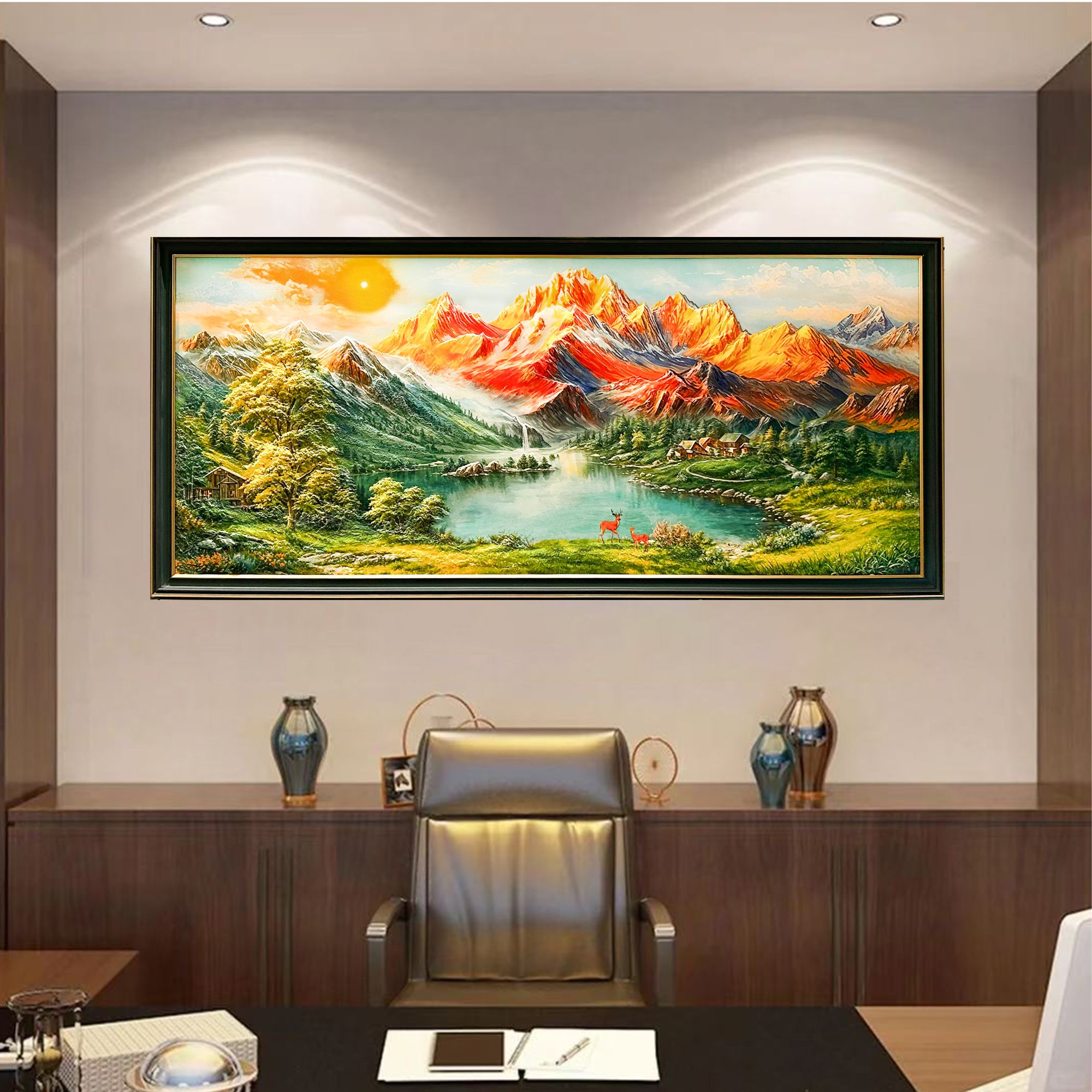 浮雕立体金山聚宝盆现代装饰画客厅背景办公室背景墙装饰画厂家