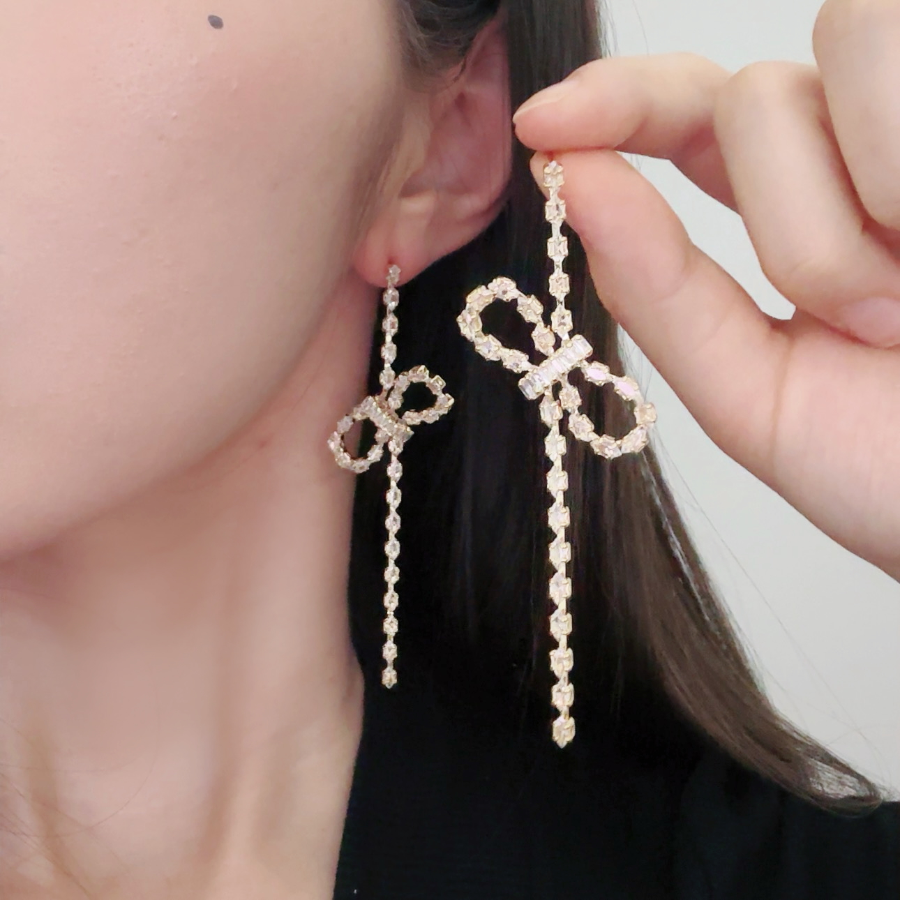 合金耳饰 精致耳饰满钻金色简约公主风轻奢耳环长款百搭女（A104）