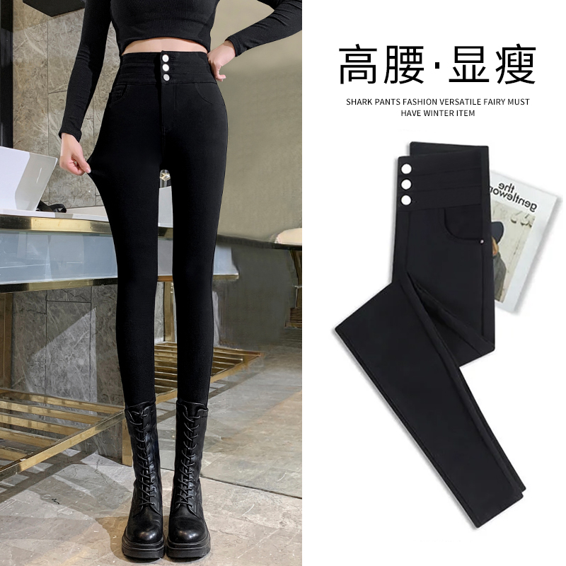 小个子打底裤女外穿加绒2025新款高腰紧身小黑裤铅笔小脚黑色裤子