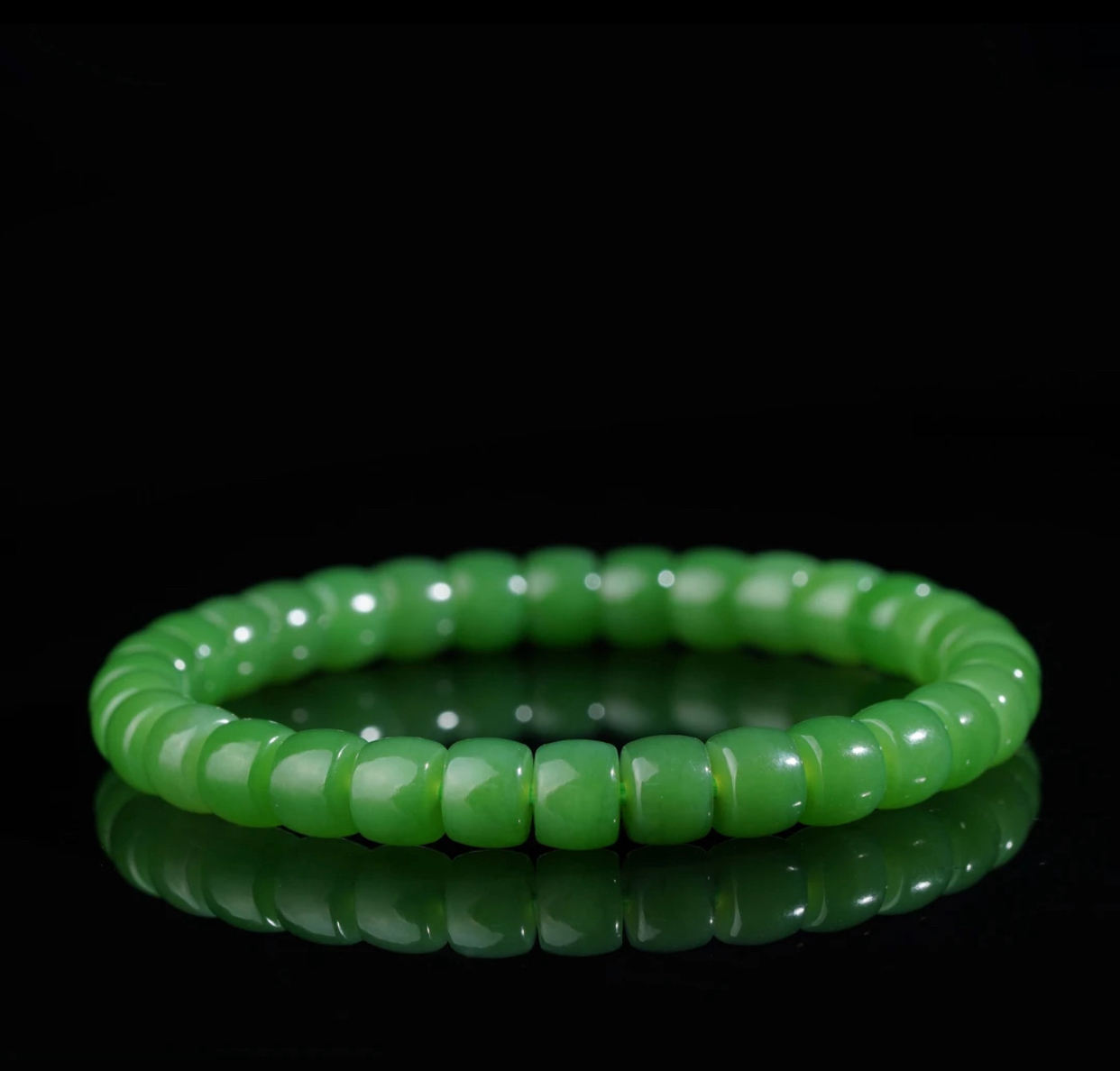 【华林同庆】严选精品和田玉高色浓苹果绿直切手串 7mm p168