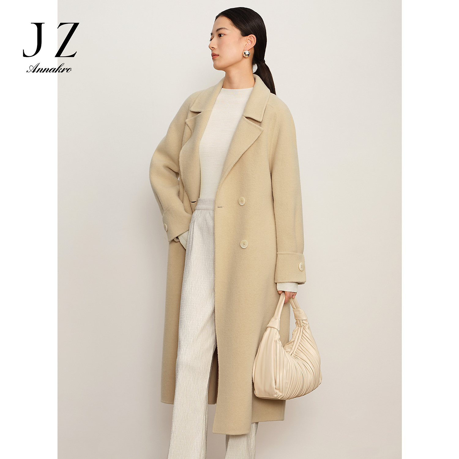 【小余专属】玖姿·安娜蔻JTDD72127双排扣驳领羊毛双面呢长大衣女冬