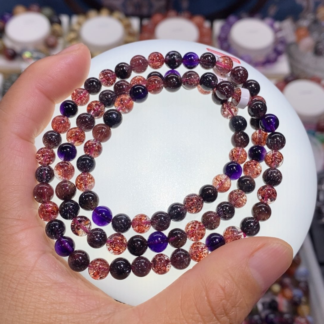 水晶手串未镶嵌老矿黑加仑多圈