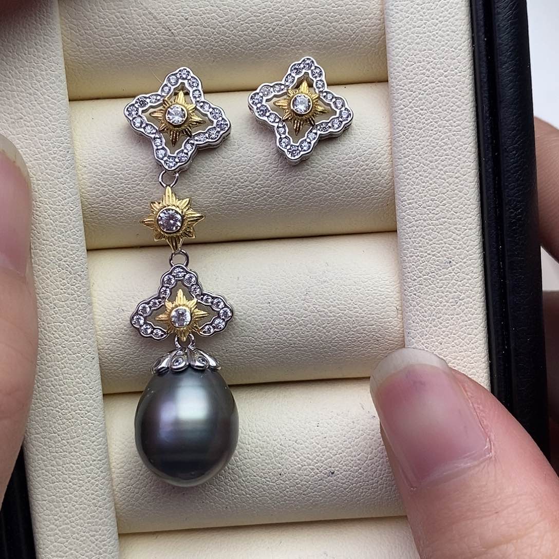 海水珍珠耳饰银S925镶嵌