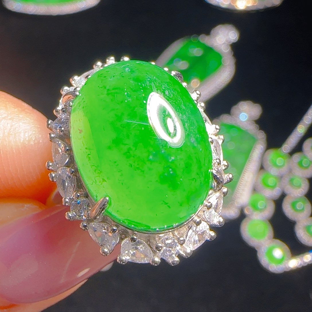 翡翠戒指银S925镶嵌天然