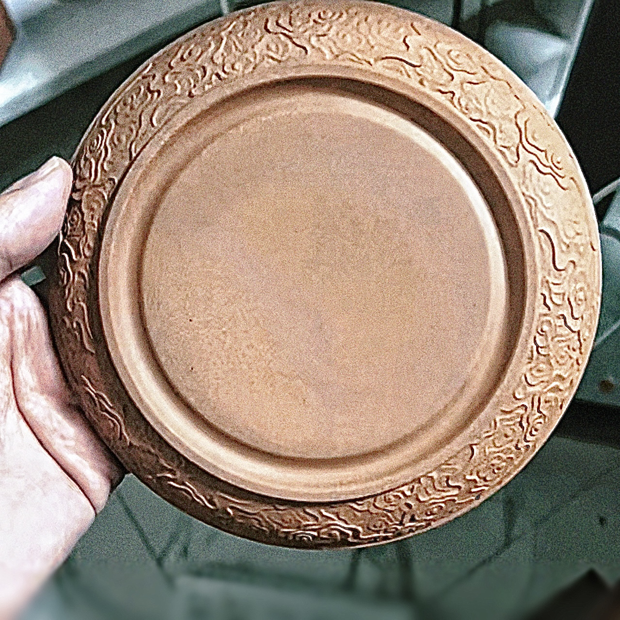 粗陶老岩泥壶承15cm 手工祥云干泡盘中式复古壶承茶壶托家用 1302