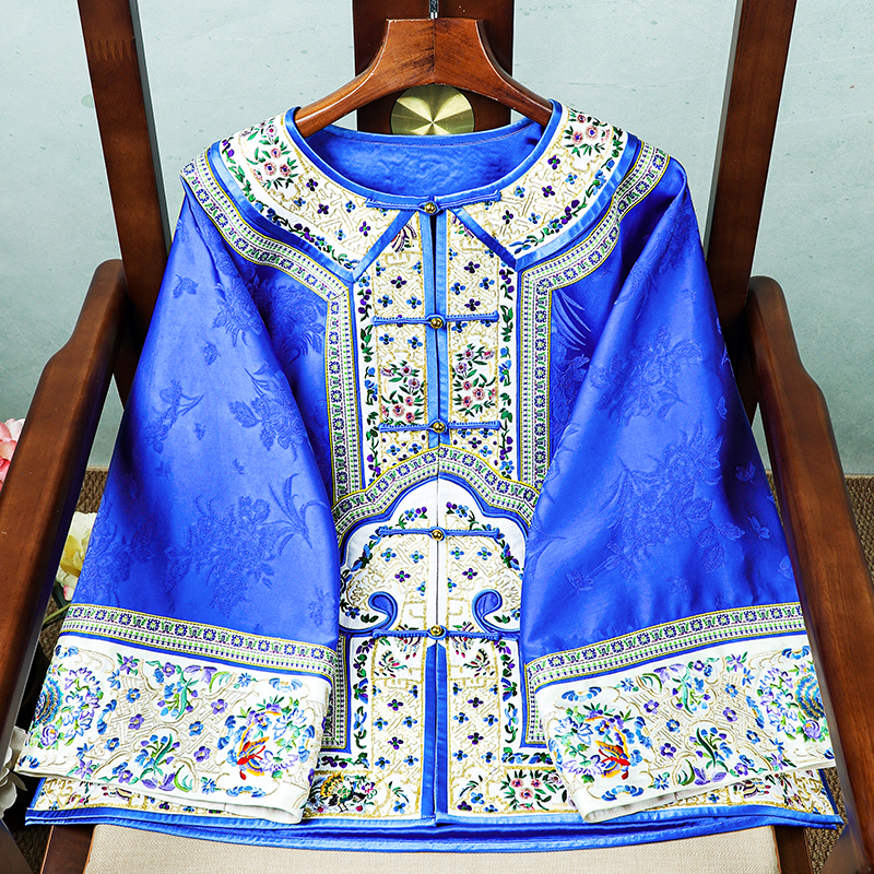 长袖圆领重工盘金刺绣常规款传统上衣