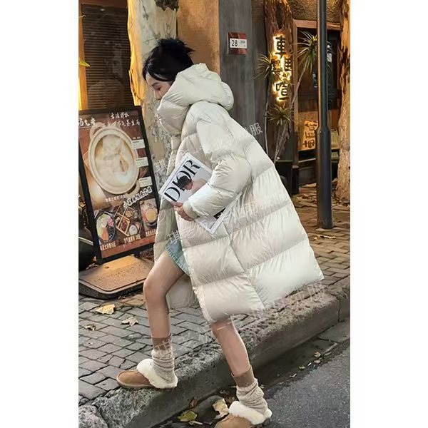 泡芙保暖羽绒服女中长款气质百搭韩新款宽松90白鸭绒连帽时尚外套