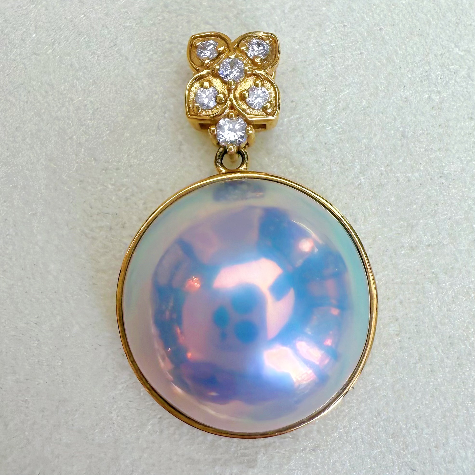 朕的珠 厚金星空蓝四叶新款 纯天然炫彩海水马贝吊坠18K黄金镶嵌