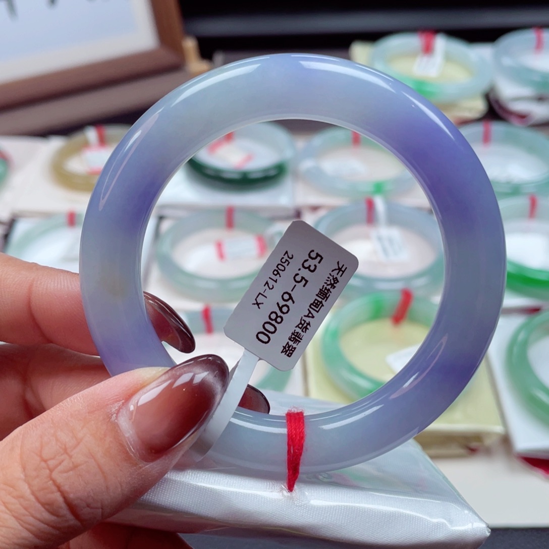 翡翠手镯未镶嵌特色镯莫奈花园圆条53.7 敏14