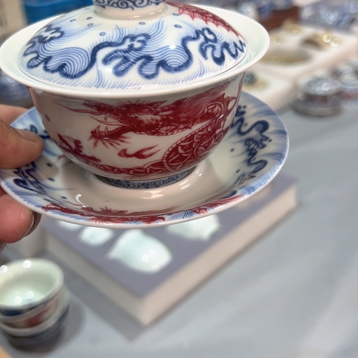 瓷片白鱼化龙元宝盖碗全品