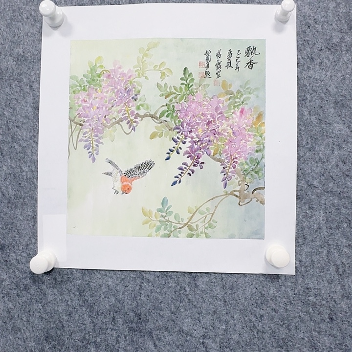 国画飘香紫藤花绘画作品
