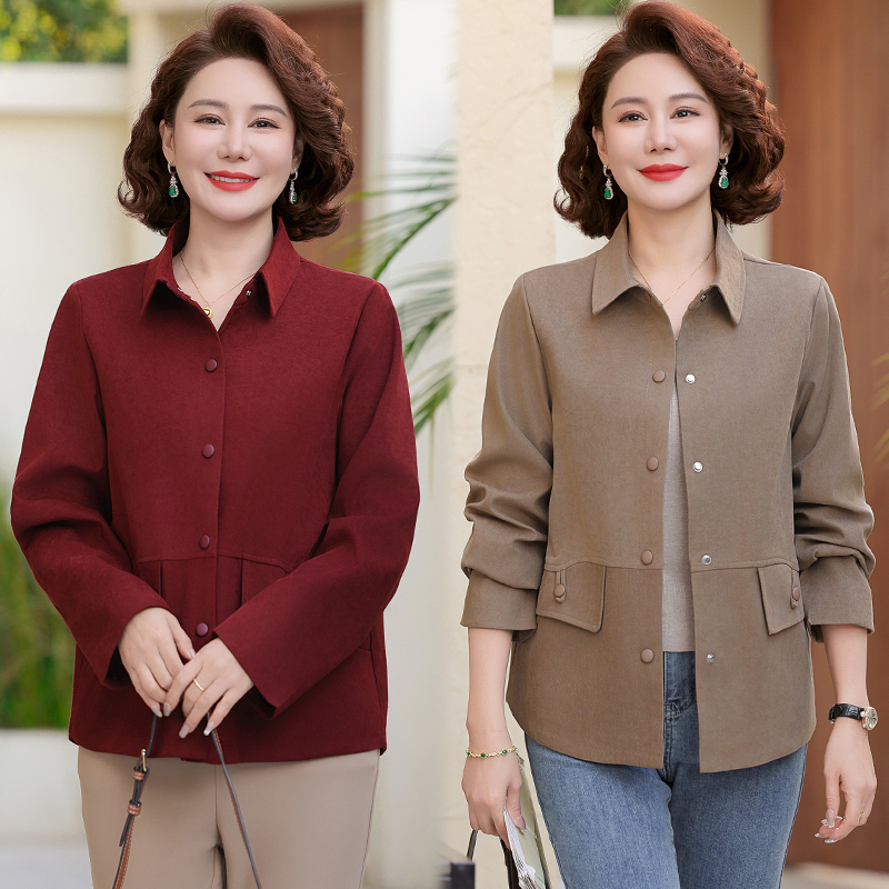 2025春季新款时尚翻领妈妈装外套中老年洋气休闲宽松显瘦气质长袖