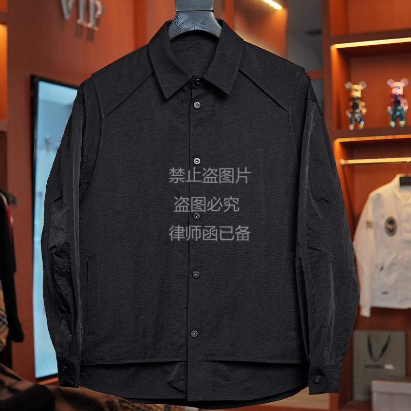 CS3559//2025SS新款长袖衬衫拼接设计纯色宽松薄外套[苗苗】
