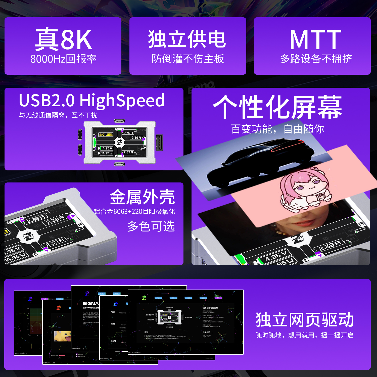 ZNEO电竞HUB二拖三 真8K 独立供电 带屏幕 拓展坞 桌搭潮品