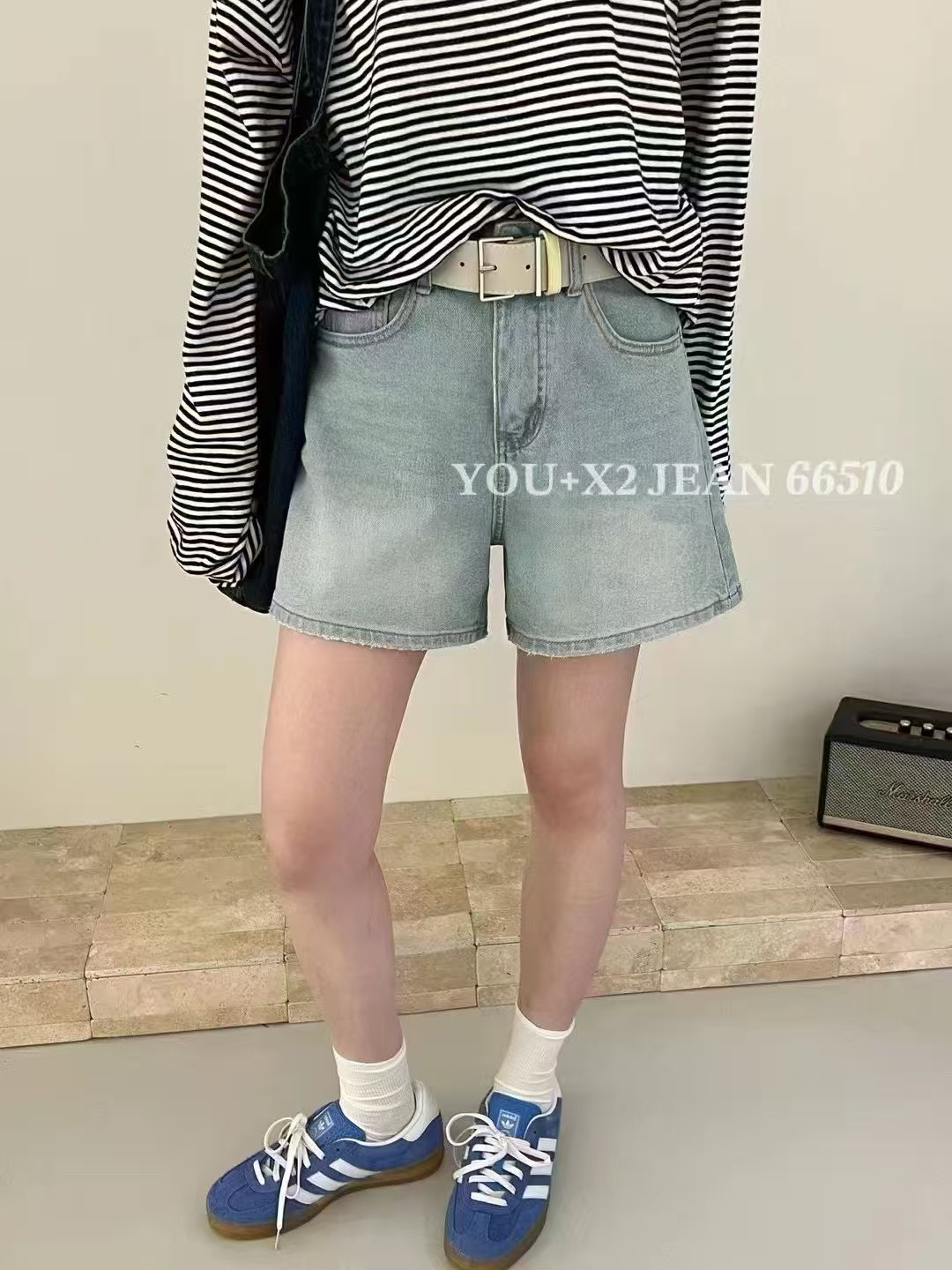 十三行品牌X2.D9四面弹高腰薄款牛仔短裤韩系66510