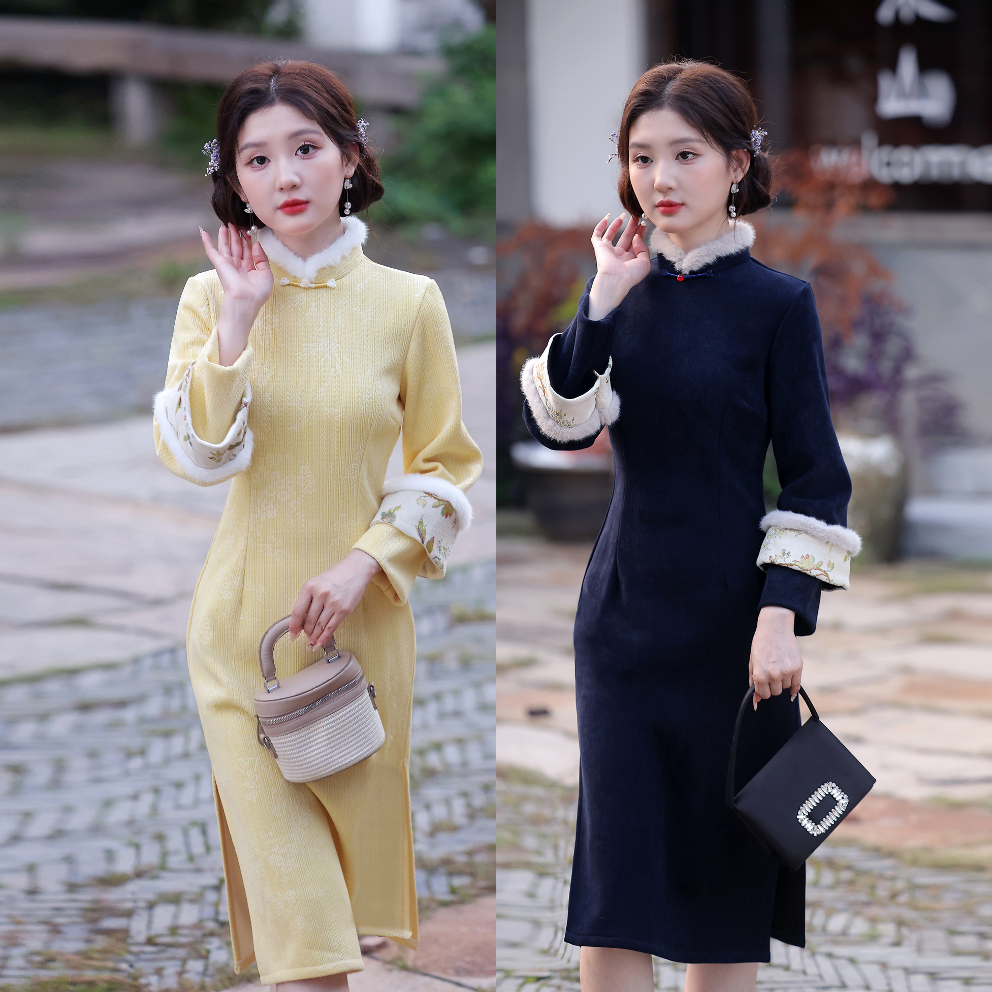 【瑶瑶】冬季年轻小个子少女款加绒保暖复古中式旗袍修身显瘦日常穿
