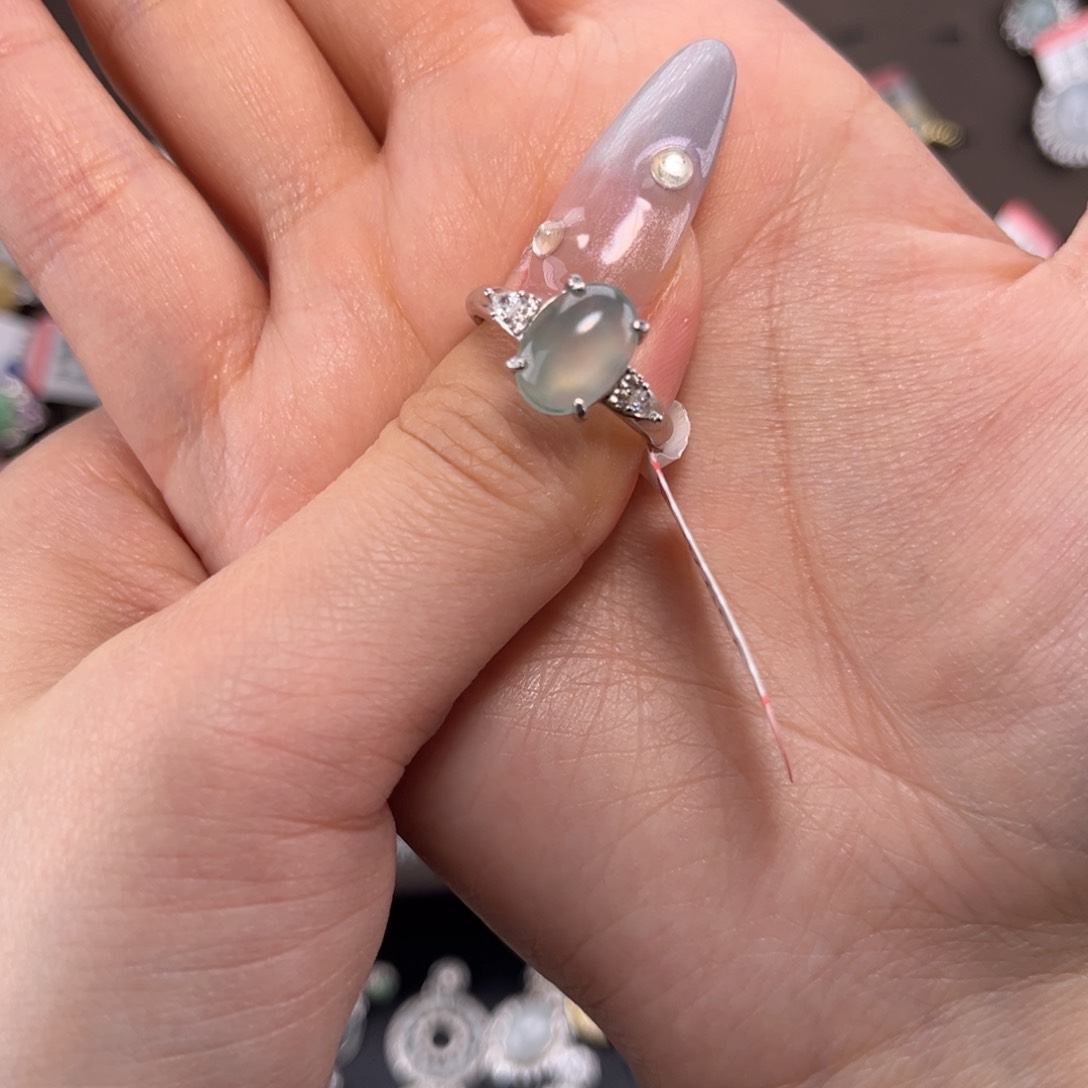 翡翠戒指银S925镶嵌69888