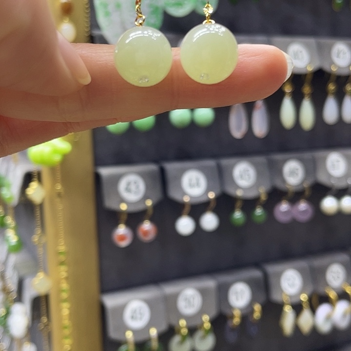 和田玉银S925镶嵌耳饰