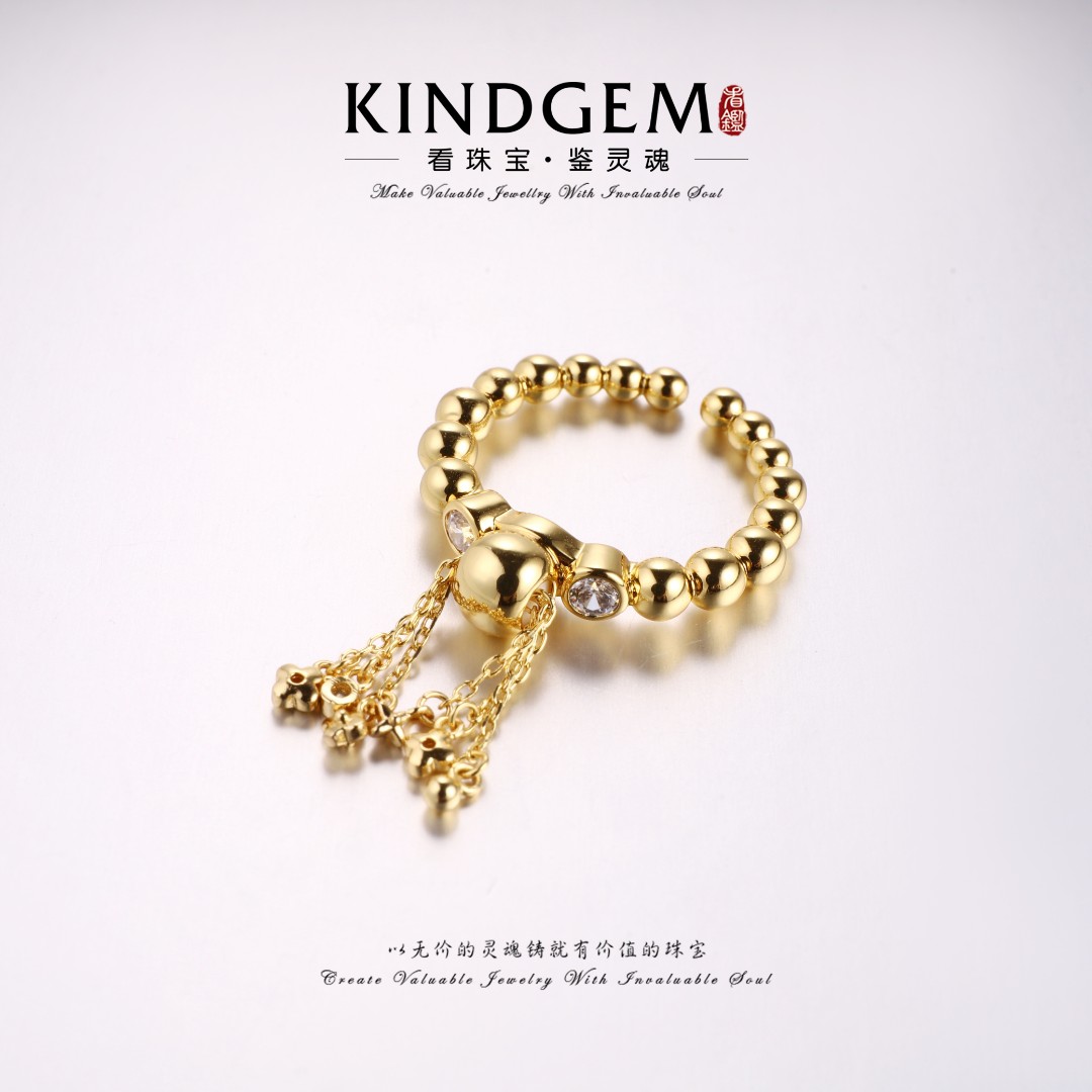 铜合金锆石戒指 金色流苏时尚轻奢高级素款百搭开口戒指 C-32888