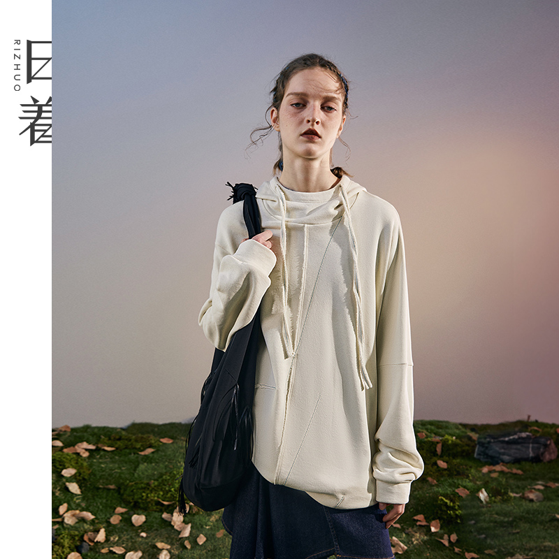 日着游马卫衣连衣裙2025秋季女士连帽拼接白色中长款裙子RD3231L2