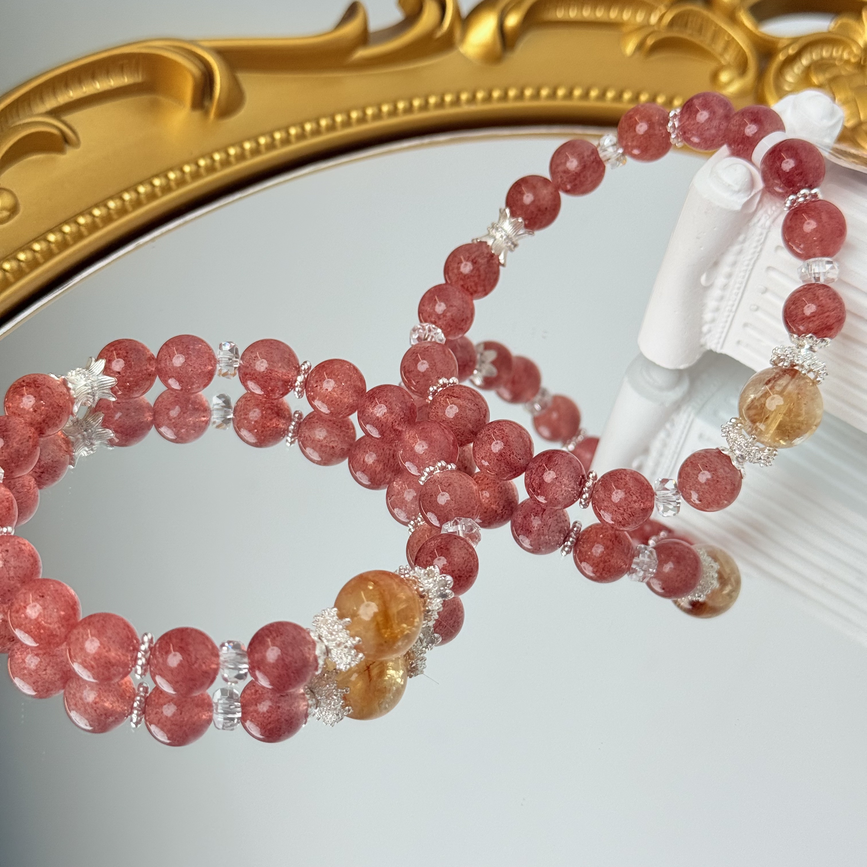 【2004 甜心魔法】草莓晶黄塔晶手串8-12mm面小仙多样性发其一