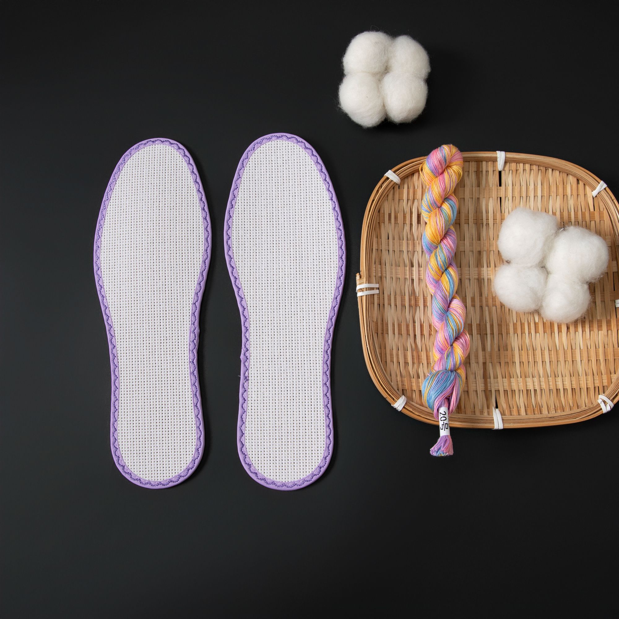 【七彩线+12CT纯色全棉鞋垫】高档七层纯棉布100%十字绣鞋垫白板