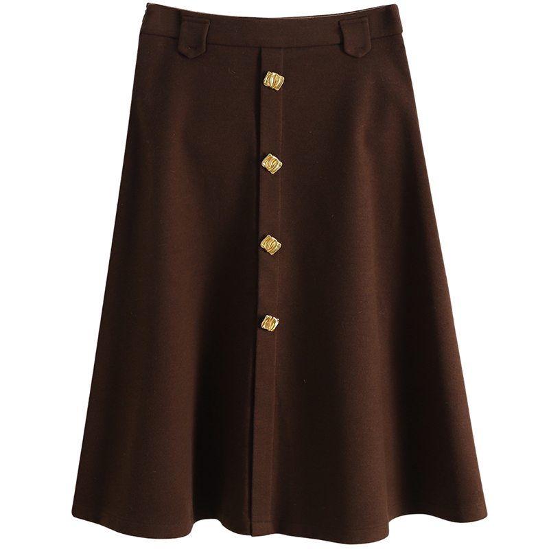 F8281-【蔓】装饰扣A字裙显瘦过膝半身裙长裙#XMN58E001