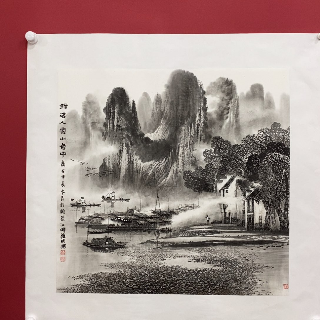国画欢***人莫桂明四尺斗方真人真品