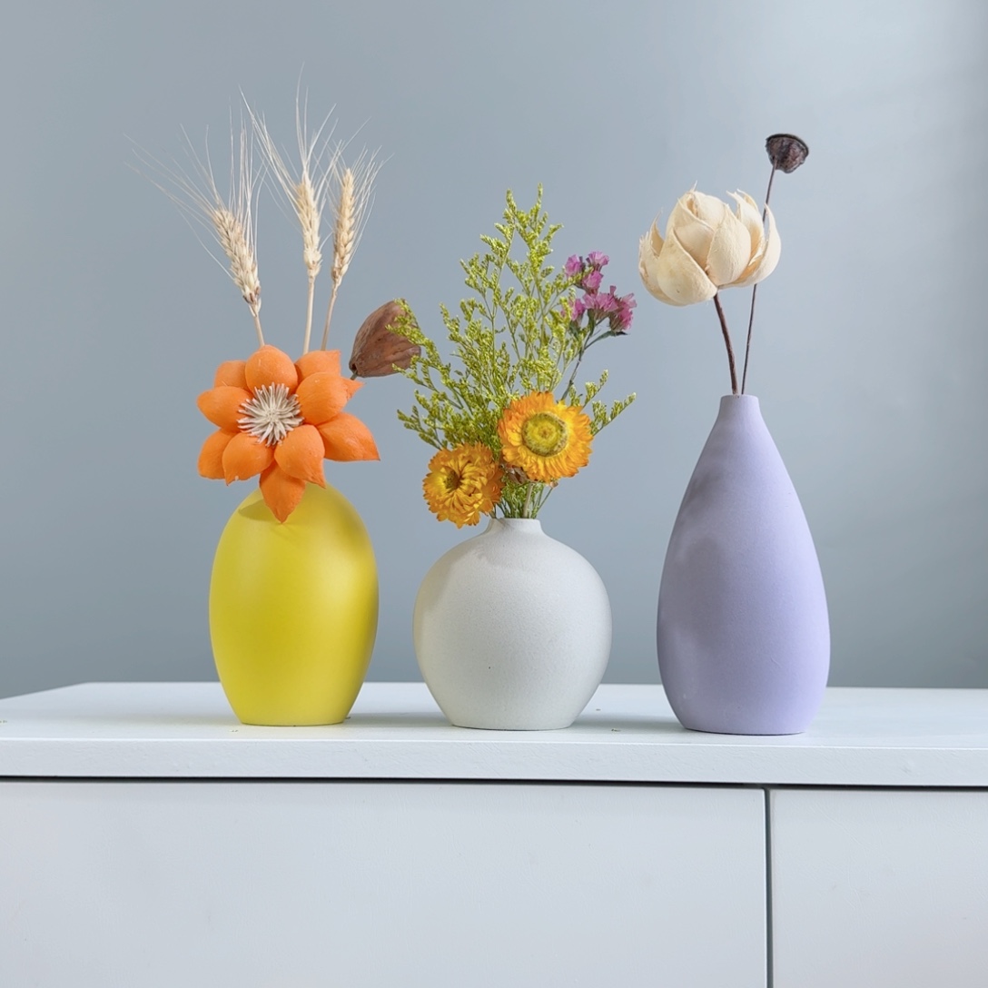 摆件陶瓷小花瓶含花总高约20-30cm