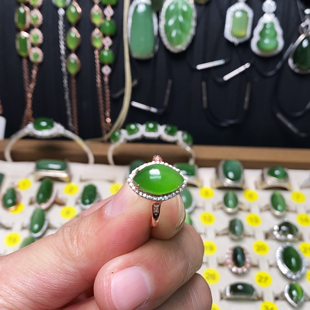 和田玉（碧玉）银S925镶嵌戒指