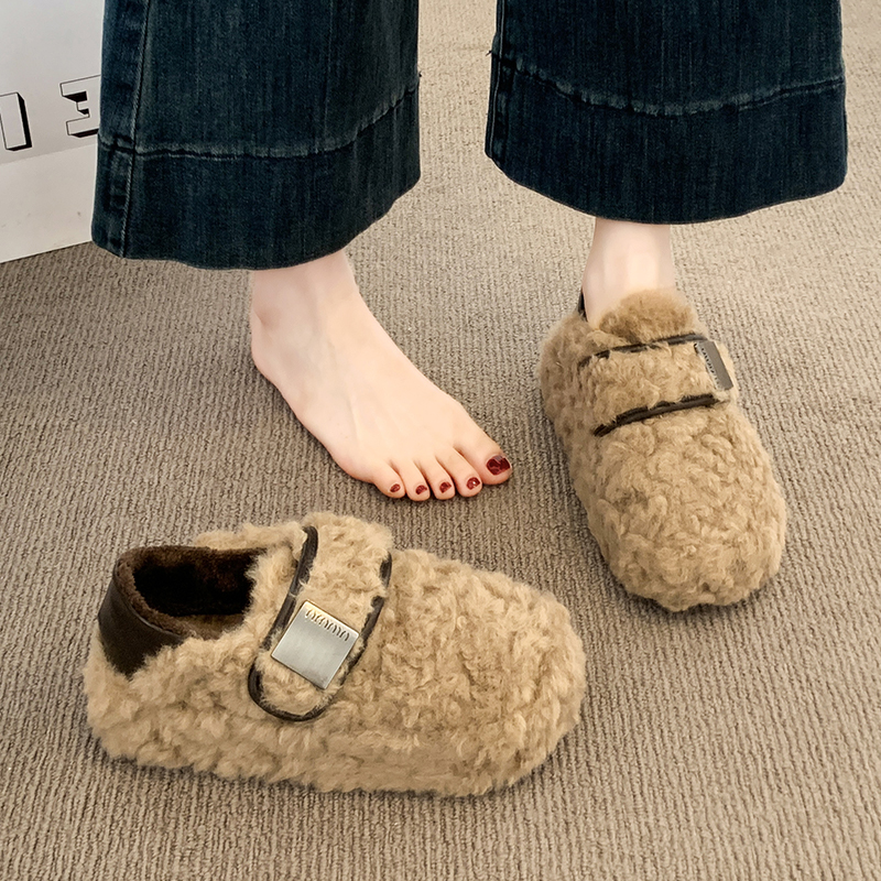 厚底豆豆勃肯鞋毛毛鞋女秋冬外穿2025新款加绒雪地靴保暖乐福棉鞋
