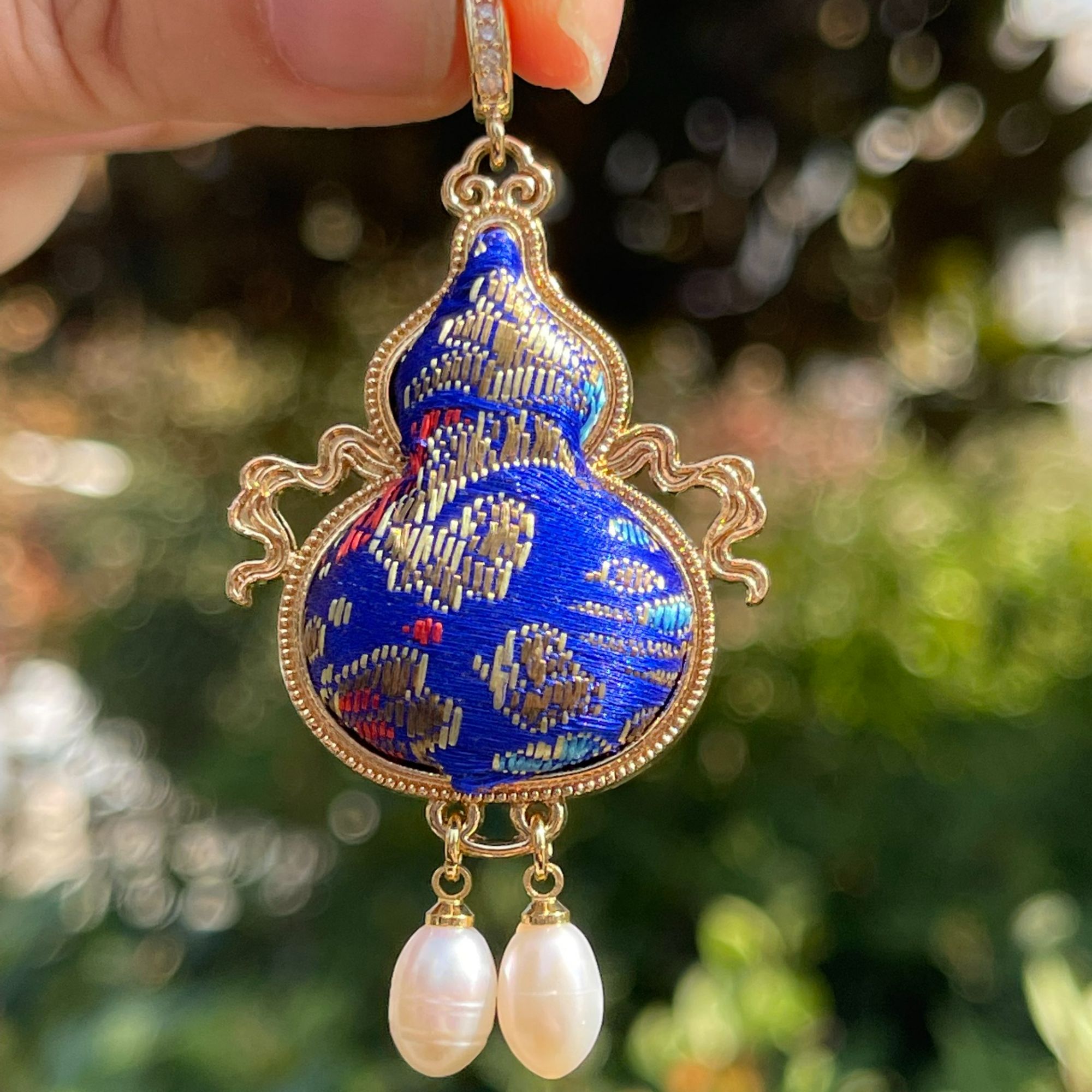 天然淡水珍珠宋锦系列福禄葫芦吊坠国风中古风万能扣百搭颈饰挂件