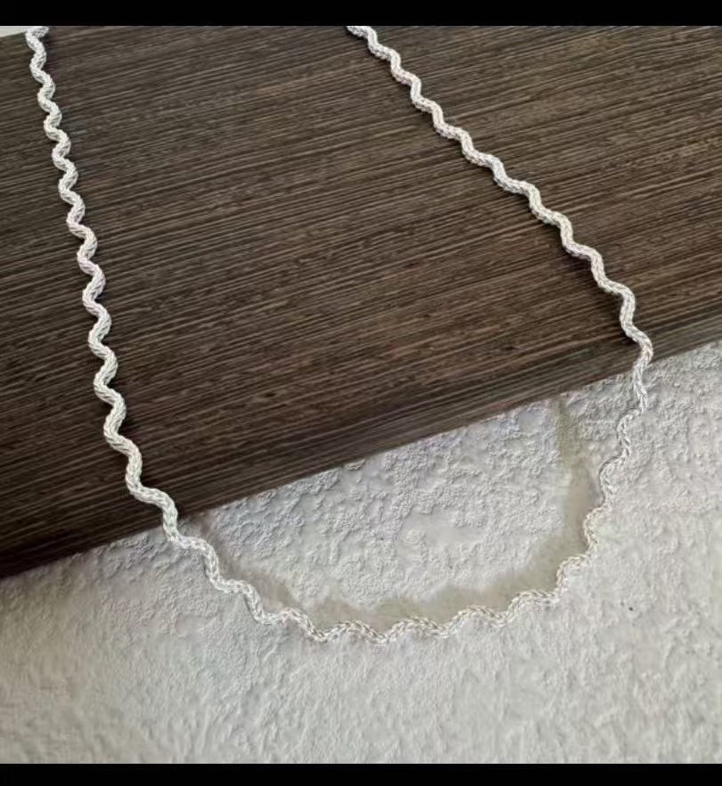 链子925银 网红s925银「小众」波浪纹爆闪百搭时尚素款气质简约ins