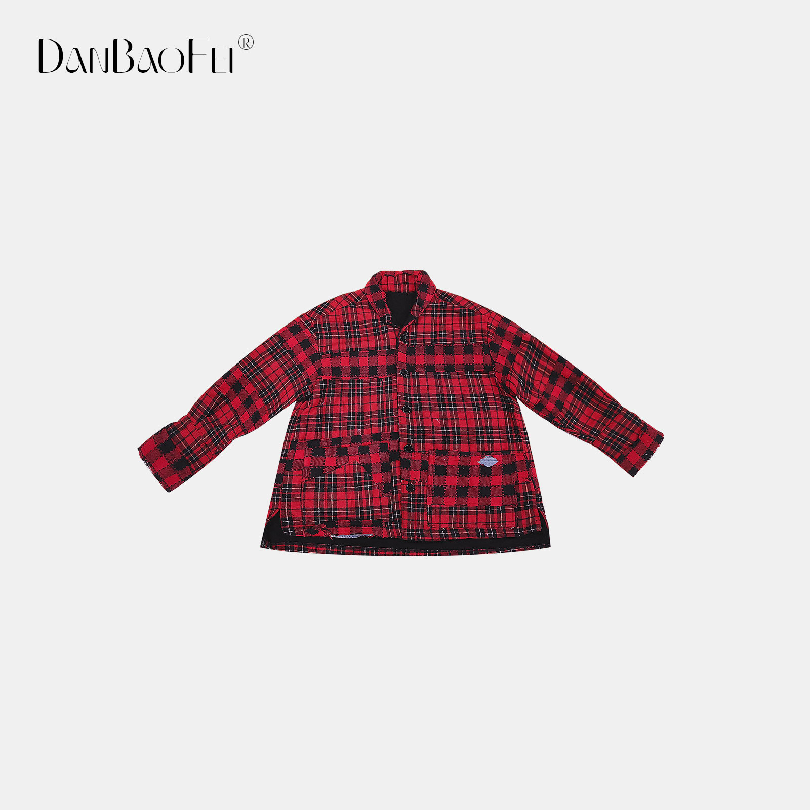 【周雨】复古高街风格纹拼接休闲衬衫式棉服 YLM00363