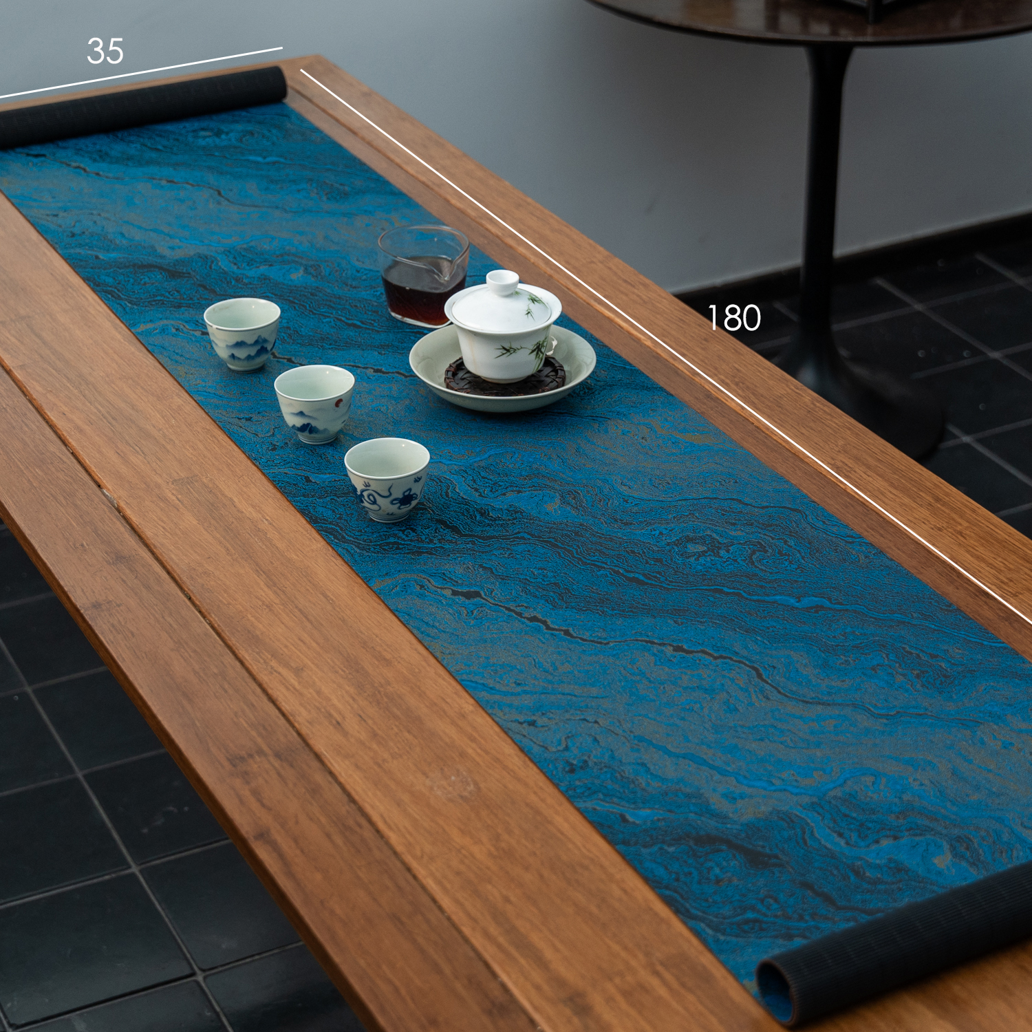  【青花瀚海】竹丝双面轻奢印花竹茶席茶复古茶台茶几高端干泡茶垫