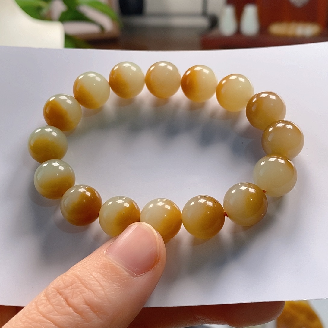 和田玉手串未镶嵌橘**水
