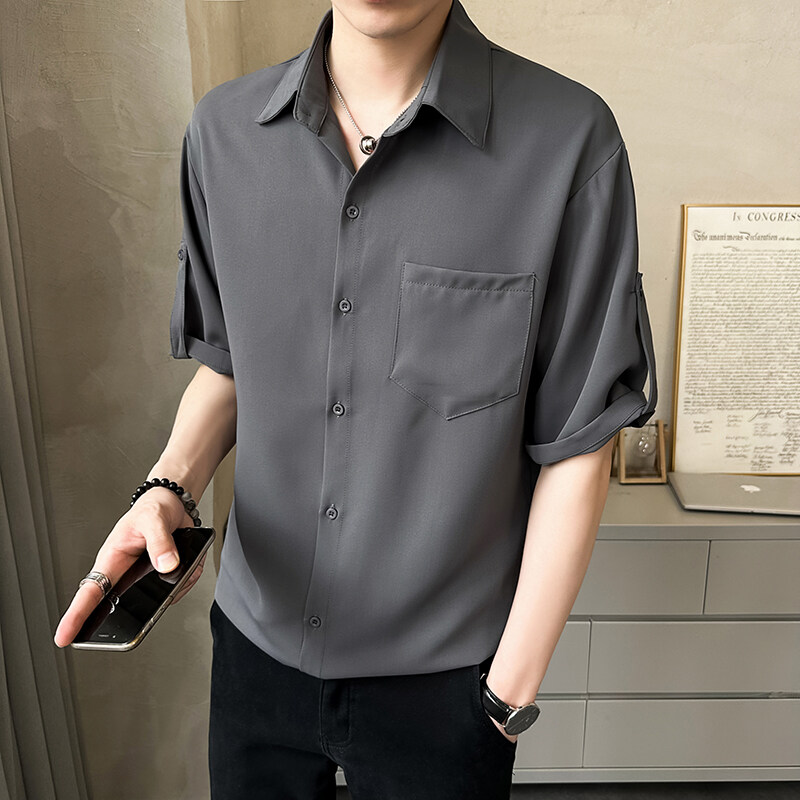 2025夏季男士短袖衬衫纯色商务正装冰丝凉感免烫半袖衬衣薄高级感