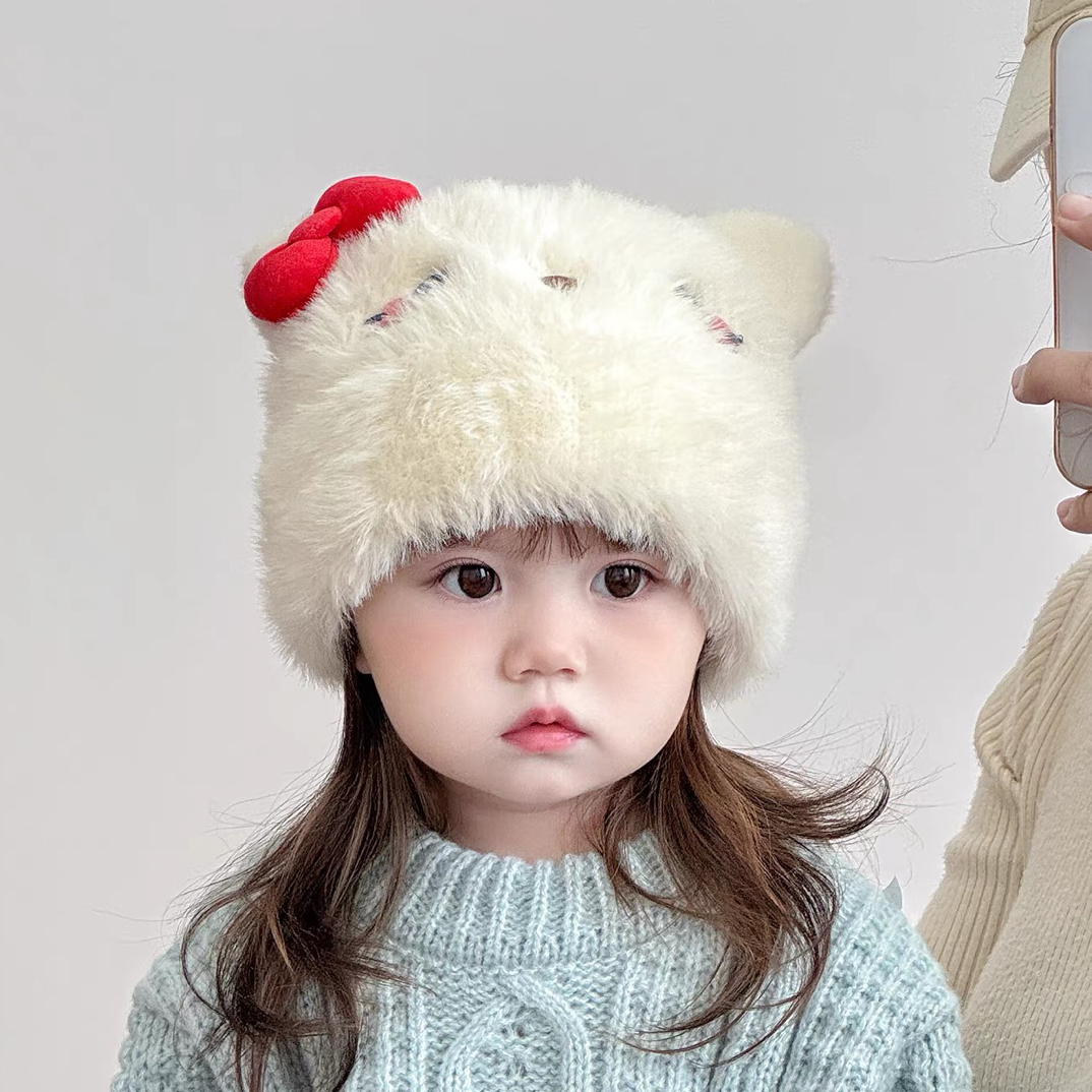 帽子宝宝冬天毛绒帽可爱卡通加厚保暖护耳套头帽男女童防风毛线帽