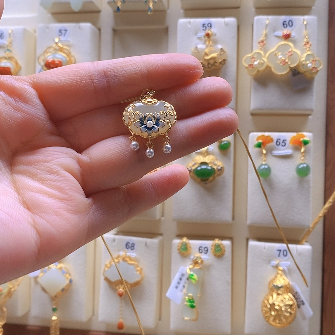 和田玉颈饰银S925镶嵌