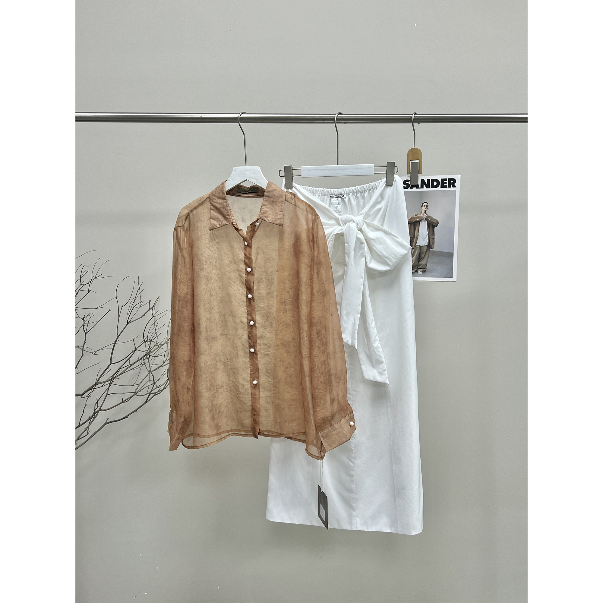 微透咖色欧根纱衬衫1801（清）