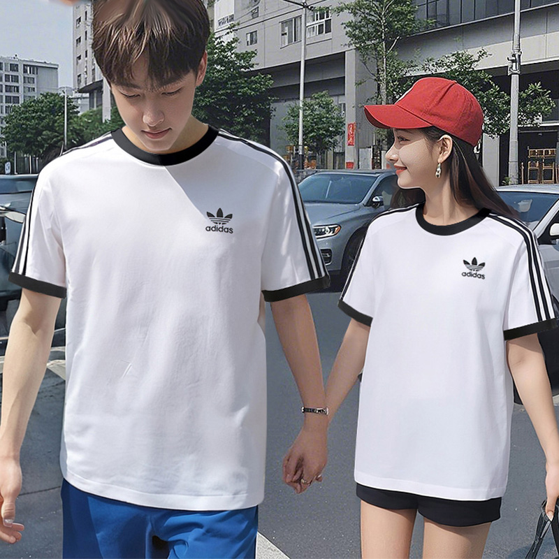 阿迪达斯三叶草短袖情侣白色T恤夏季新款男女运动上衣宽松半袖衫
