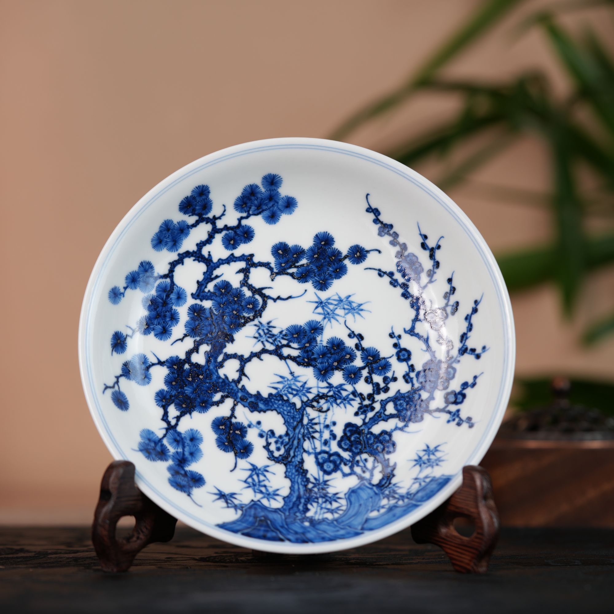 片雲晚谷片云晚谷青花松竹梅壶承陶瓷家用茶盘干泡摆件顺丰包邮