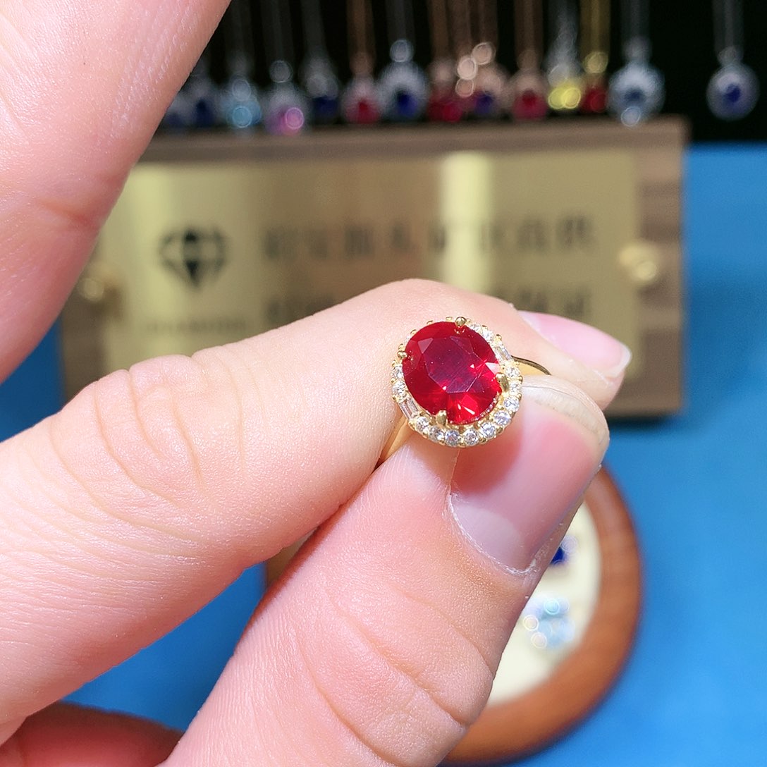 红宝石戒指银S925镶嵌